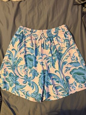 The Edition Floral Blue Print Mens Drawstring Shorts